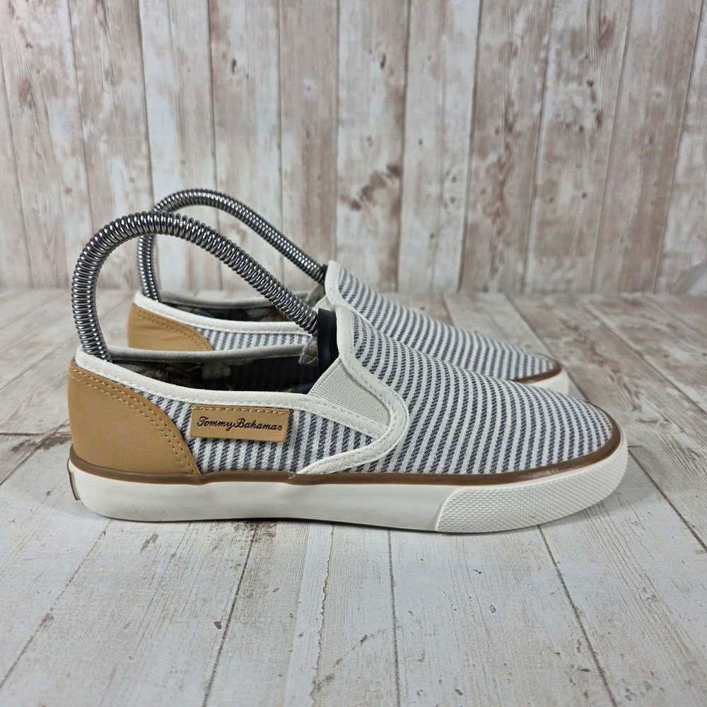 Tommy Bahama Womens Striped Slip On Sneakers Blue White Tan TBF21WVL025A Size 6